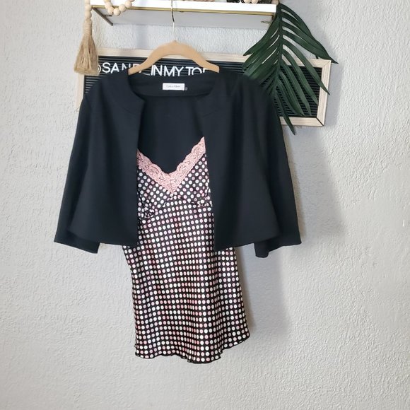One Heart Los Angeles I Camisole Tank Pink Black Silver Polka Dot Adj St… - Picture 1 of 9